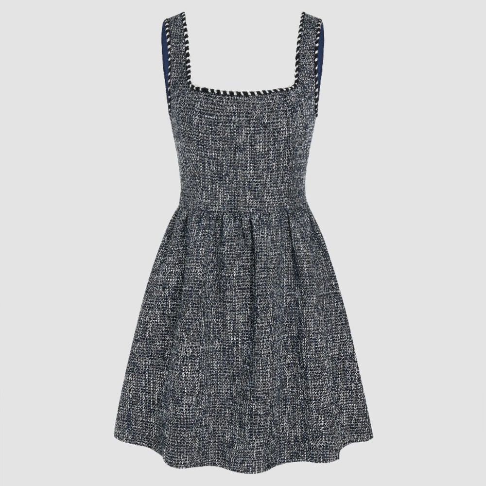 CIDER 🍎 TWEED U-NECKLINE SOLID MINI DRESS + POCKETS